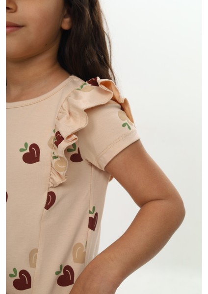 Kız Çocuk Fiyonklu Kalp Baskılı Elbise fırsatları