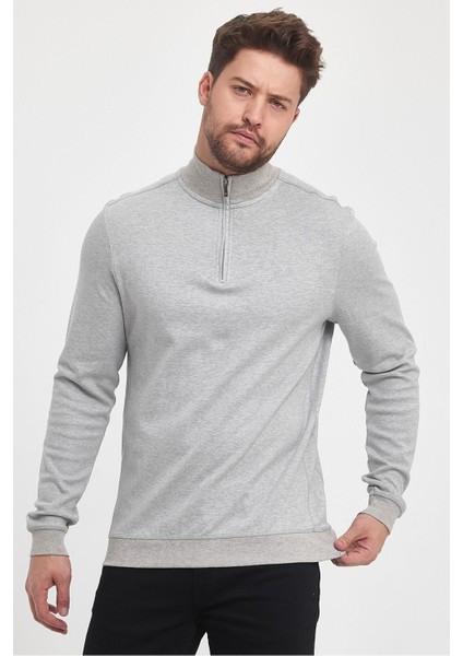 Erkek Kışlık Uzun Fermuarlı Dik Yaka Taş Sweatshirt