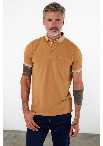 Erkek Basic Polo Yaka Kısa Kol Cepli Düz Yeşil Tişört