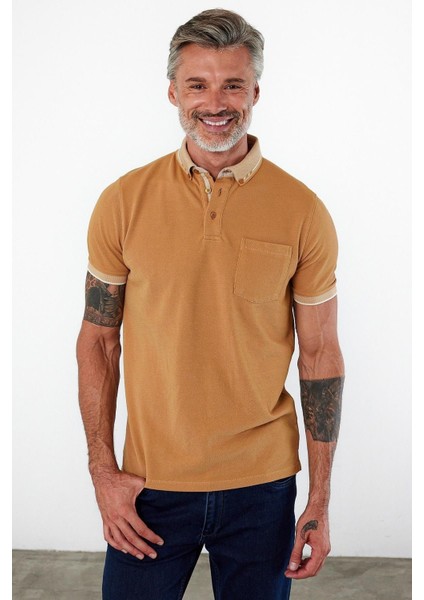 Erkek Basic Polo Yaka Kısa Kol Cepli Düz Yeşil Tişört indirimleri