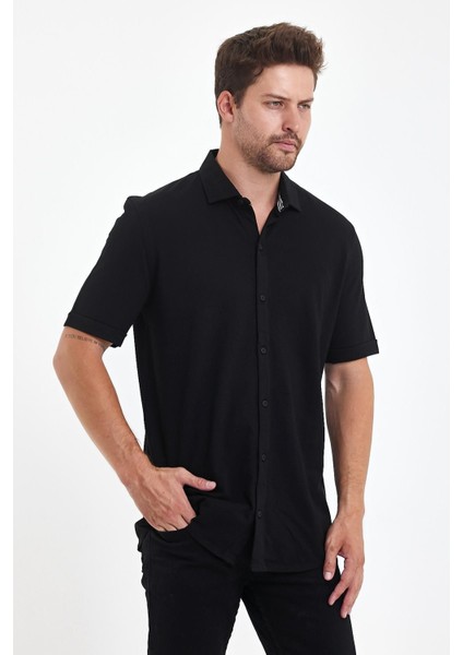 Erkek Polo Yaka Kısa Kollu Düğmeli Bol Bakır Gömlek modelleri