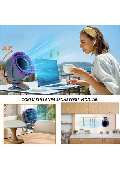 Masa Üstü,Araba,Ofis Klipsli Fan Vantilatör Şarj Edilebilir Dijital Hız Ve Şarj Göstergeli 3600mah