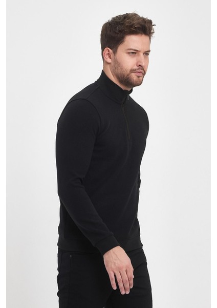 Erkek Uzun Kışlık Dik Yaka Fermuarlı Siyah Sweatshirt fiyatları