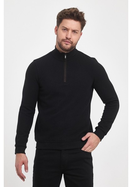 Erkek Uzun Kışlık Dik Yaka Fermuarlı Siyah Sweatshirt indirimleri