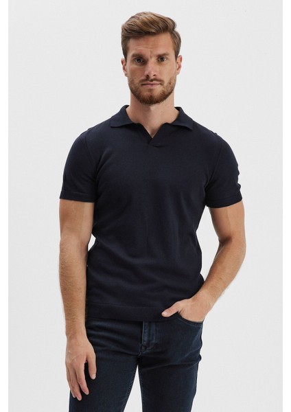 Erkek Uzun Polo Yaka Kısa Kollu Siyah Düz Triko Kazak fiyatları
