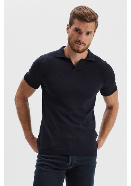 Erkek Uzun Polo Yaka Kısa Kollu Siyah Düz Triko Kazak modelleri