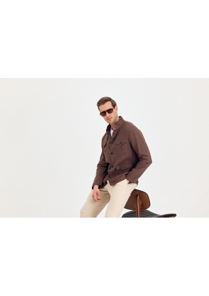 Erkek Kahverengi %100 Keten Kaşındırmaz Yazlık Çok Cepli Ceket fırsatları