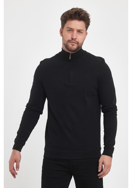 Erkek Kışlık Uzun Fermuarlı Dik Yaka Taş Sweatshirt