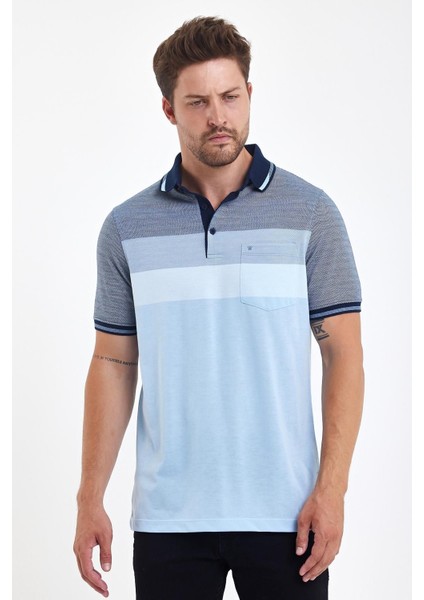Erkek Uzun Polo Yaka Cepli Kısa Kol Lacivert Tişört