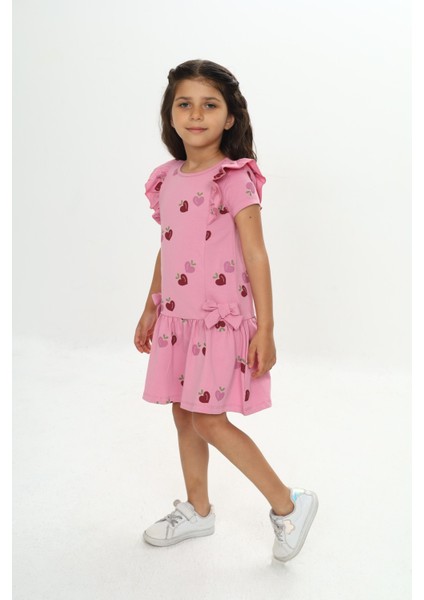 Kız Çocuk Fiyonklu Kalp Baskılı Elbise fırsatları