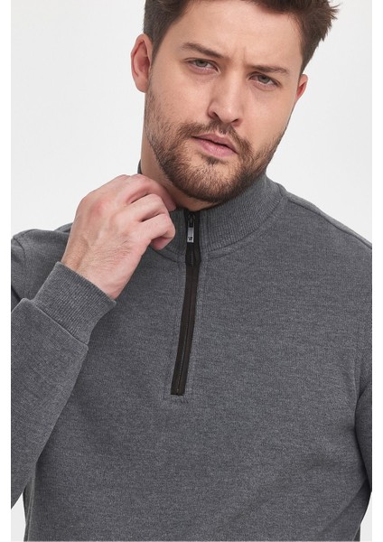 Erkek Uzun Kışlık Dik Yaka Fermuarlı Siyah Sweatshirt fiyatları