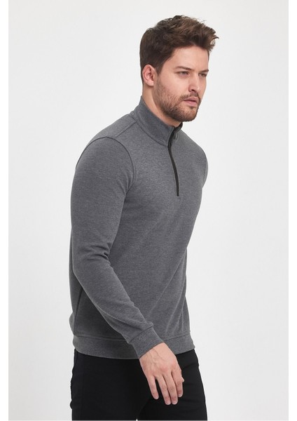 Erkek Uzun Kışlık Dik Yaka Fermuarlı Siyah Sweatshirt modelleri