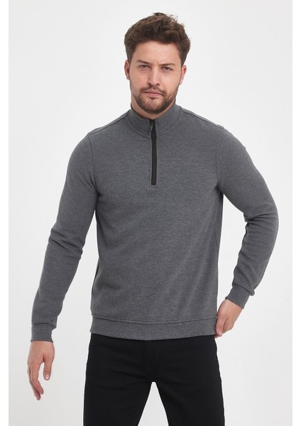 Erkek Uzun Kışlık Dik Yaka Fermuarlı Siyah Sweatshirt indirimleri