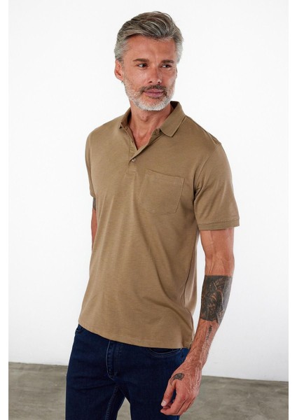 Erkek Polo Yaka Kısa Kol Cepli Tişört Safran indirimleri