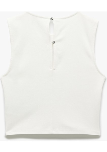 Pamuklu Slim Fit Kolsuz Bisiklet Yaka Fiyonk Detaylı Taşlı Bluz fiyatları