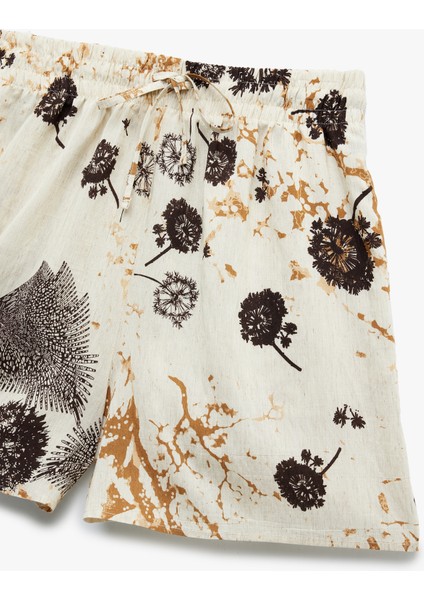 Keten Karışımlı Cepli Desenli Çiçekli Kısa Şort modelleri