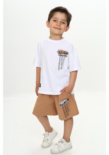 Erkek Çocuk Happy Yazı Baskılı Şortlu Takım