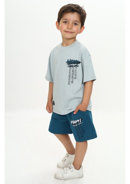 Erkek Çocuk Happy Yazı Baskılı Şortlu Takım
