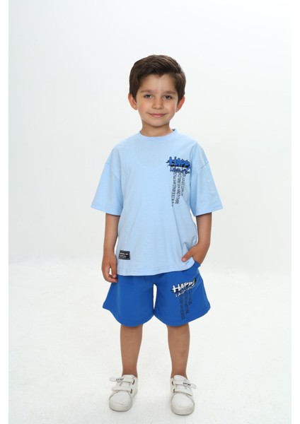 Erkek Çocuk Happy Yazı Baskılı Şortlu Takım