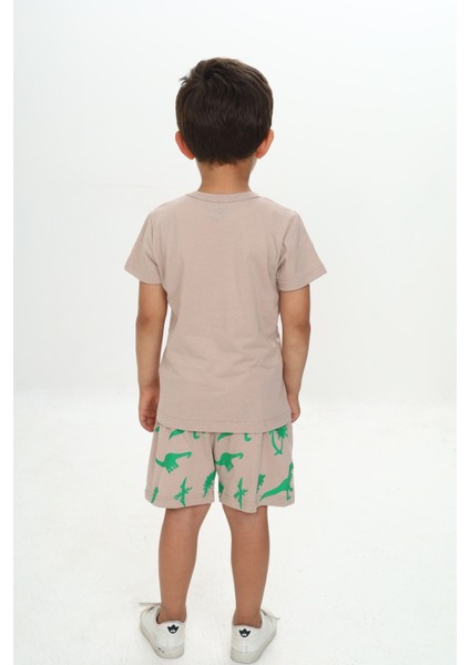 Erkek Çocuk Kabaran Dinazor Baskılı Şortlu Takım modelleri