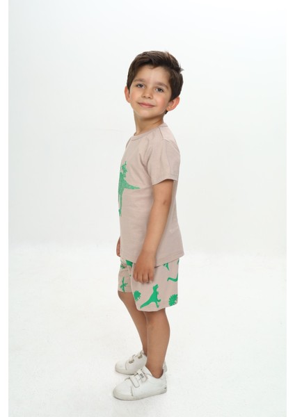 Erkek Çocuk Kabaran Dinazor Baskılı Şortlu Takım fırsatları