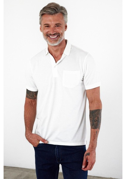 Erkek Polo Yaka Kısa Kol Cepli Tişört Safran