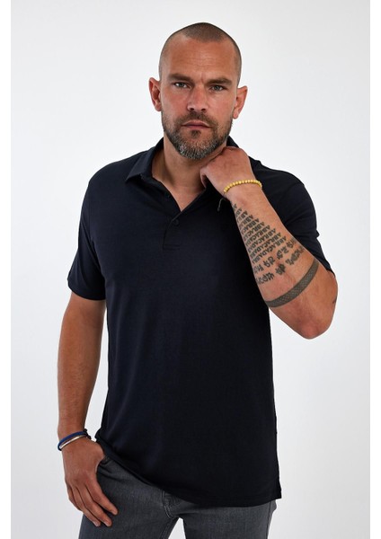 Erkek Basic Polo Yaka Düz Comfort Uzun Siyah Tişört fırsatları