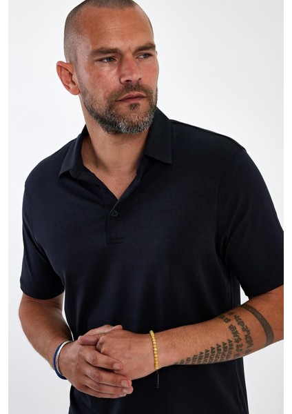 Erkek Basic Polo Yaka Düz Comfort Uzun Siyah Tişört fırsatları