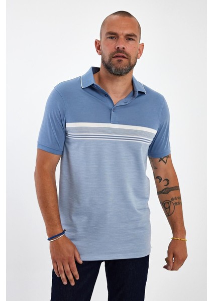 Erkek Basic Polo Yaka Kısa Kol Düz Açık Mavi Tişört