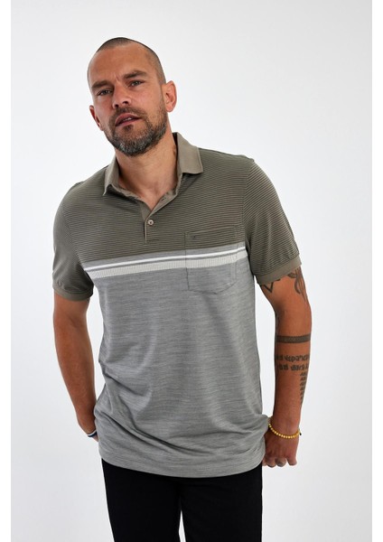 Erkek Comfort Basic Polo Yaka Cepli Uzun Bej Tişört