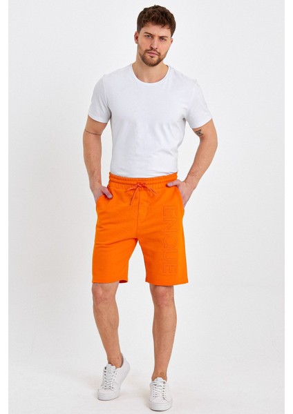 Erkek Lastikli Baskılı Cepli Klasik Kısa Siyah Şort