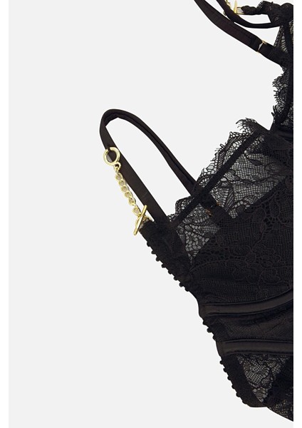 Dantelli Sütyen Külot Takım -Gold Zincir Detaylı-Yarı Sünger Destekli - 2733 - Siyah fiyatları