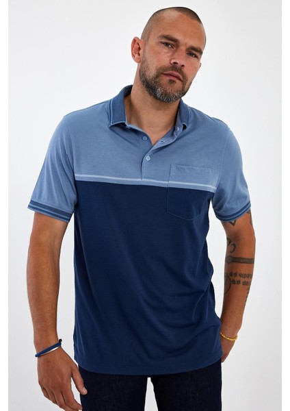 Erkek Basic Polo Yaka Cepli Düz Uzun Lacivert Tişört