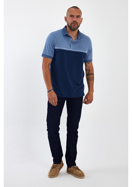 Erkek Basic Polo Yaka Cepli Düz Uzun Lacivert Tişört fiyatları