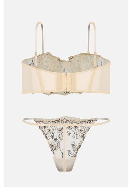 Brodeli Bralet Külot Takım - Kapsız - Fashion - 2714 - Ten fiyatları