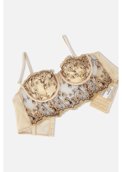 Brodeli Bralet Külot Takım - Kapsız - Fashion - 2714 - Ten modelleri