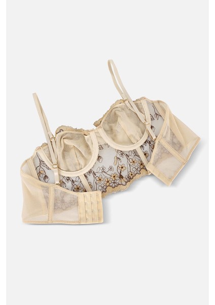 Brodeli Bralet Külot Takım - Kapsız - Fashion - 2714 - Ten fırsatları