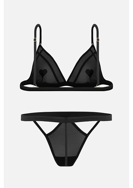 Siyah Kalp Taş Detaylı Kapsız Iç Çamaşırı Takım - 2731 - Siyah indirimleri