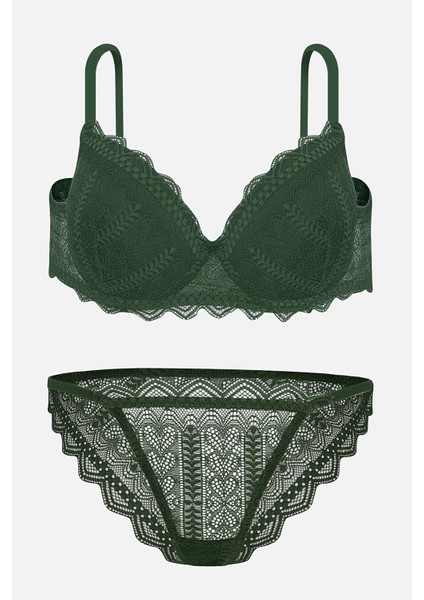 Aurora Dantelli Sütyen Külot Takım - Desteksiz Dolgusuz - 2720 - Haki