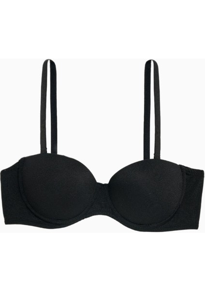 Rosali 2539 Siyah Push Up / Dolgulu Straplez Mikro Basic Sütyen (Tak-Çıkar Askılı)