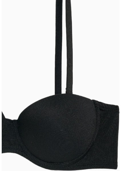 Rosali 2539 Siyah Push Up / Dolgulu Straplez Mikro Basic Sütyen (Tak-Çıkar Askılı)