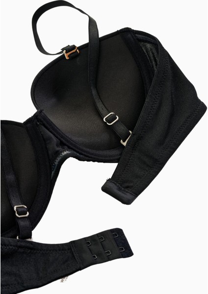 Rosali 2539 Siyah Push Up / Dolgulu Straplez Mikro Basic Sütyen (Tak-Çıkar Askılı)