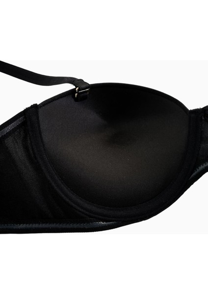 Rosali 2539 Siyah Push Up / Dolgulu Straplez Mikro Basic Sütyen (Tak-Çıkar Askılı)