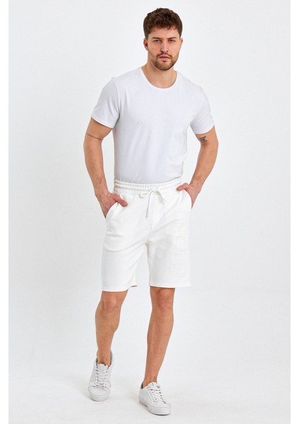 Erkek Lastikli Baskılı Cepli Klasik Kısa Siyah Şort