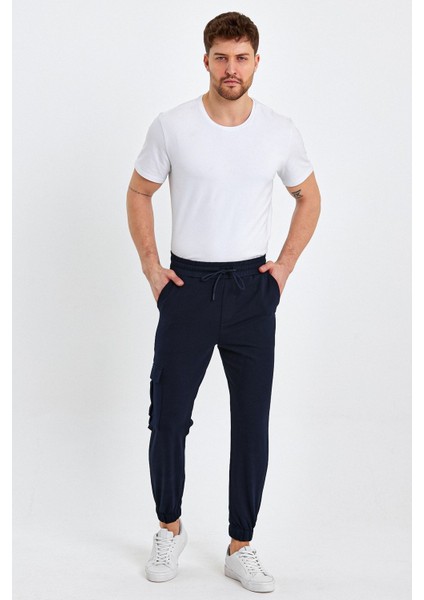 Erkek Lastikli Kargo Cepli Jogger Lacivert Pantolon