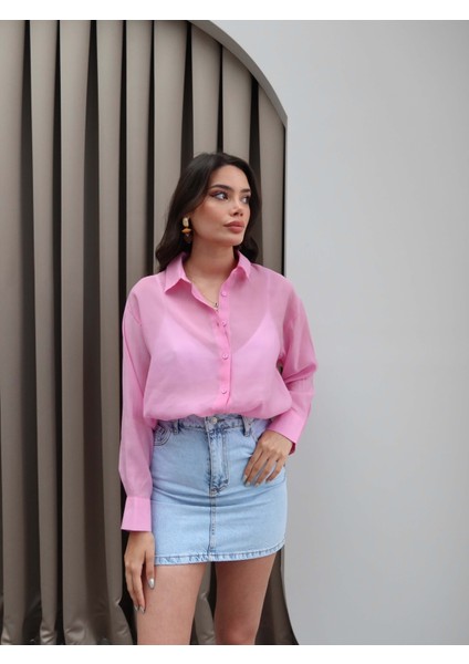 Pembe Transparan Gömlek