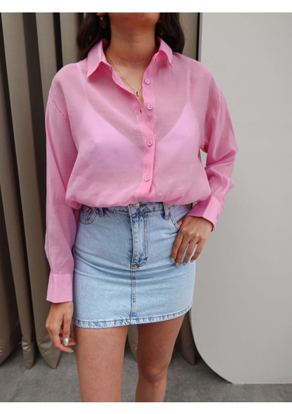Pembe Transparan Gömlek modelleri