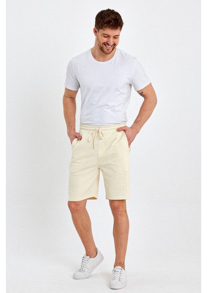 Erkek Lastikli Baskılı Cepli Klasik Kısa Siyah Şort