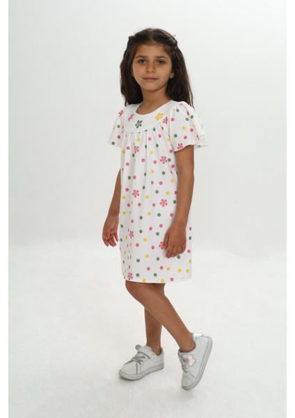 Kız Çocuk Renkli Çiçek Nakışlı Elbise indirimleri