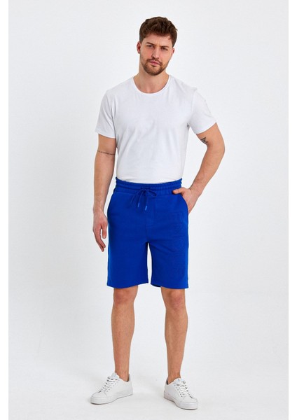 Erkek Lastikli Baskılı Cepli Klasik Kısa Siyah Şort